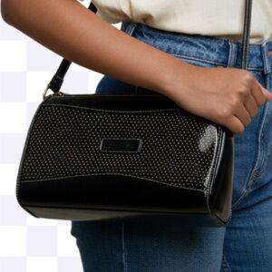 Dooney & Bourke All Leather Black & Gold Polka Dot Design Crossb…